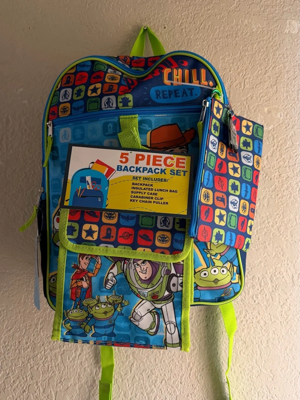 Toy Story Kids Backpack with Buzz & Woody - Bright Blue & Green 17”